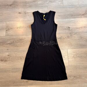 Lole‎ Athletic Dress XS Xsmall Black Athleisure Sleeveless V-Neck Floral